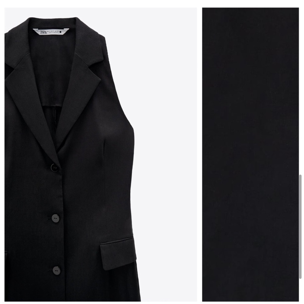 Zara Black Linen Sleeveless Vest Midi Dress - Picture 5 of 11